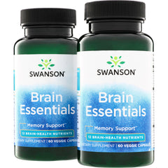 SWC095 | Two Swanson Brain Essentials supplement bottles labeled Memory Support, 60 veggie capsules