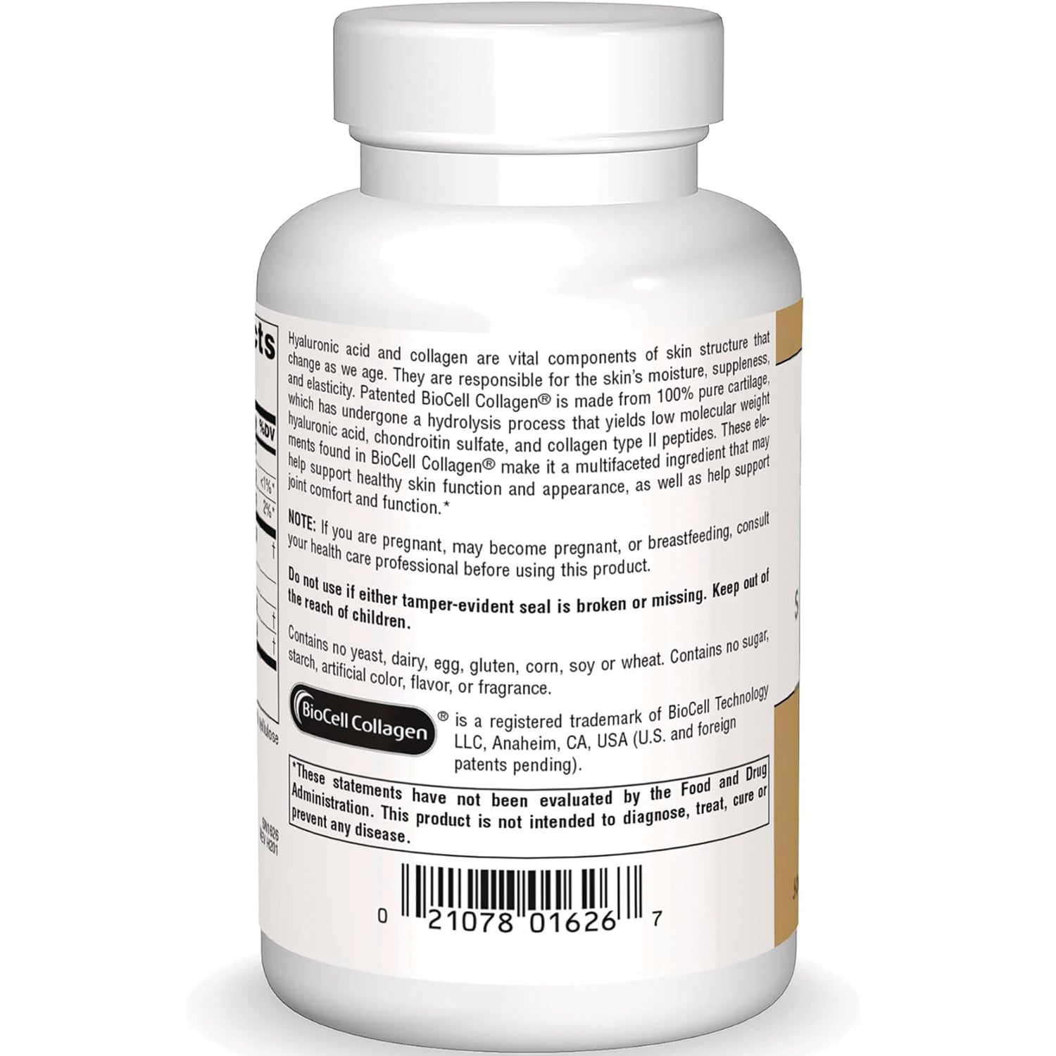 SN316 | Back label with BioCell Collagen info, warnings, and barcode