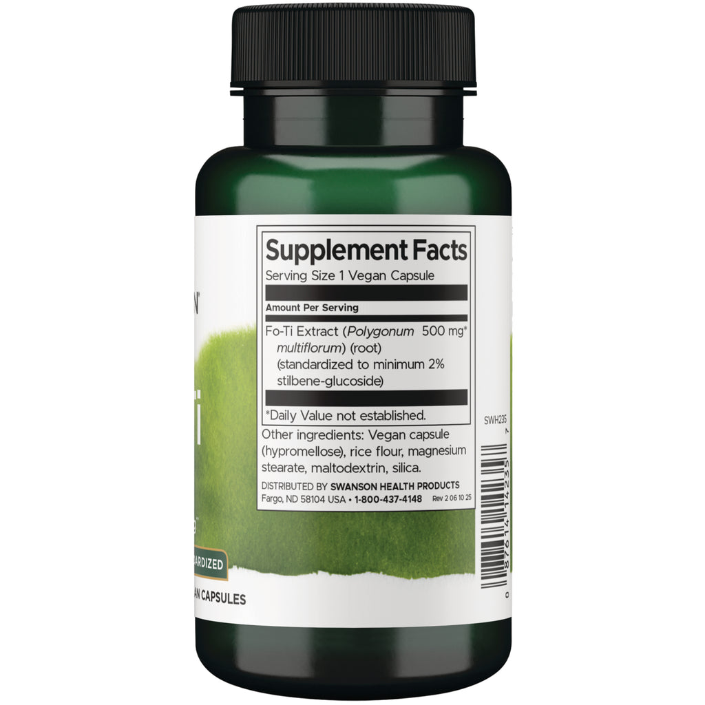 SWH235 | Back label with Supplement Facts: Serving Size 1 Vegan Capsule; Fo-Ti Extract 500 mg; other ingredients listed - Thumbnail