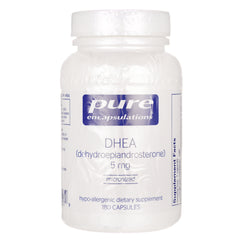 PRN075 | Pure Encapsulations DHEA 5 mg white supplement bottle front label, 180 capsules