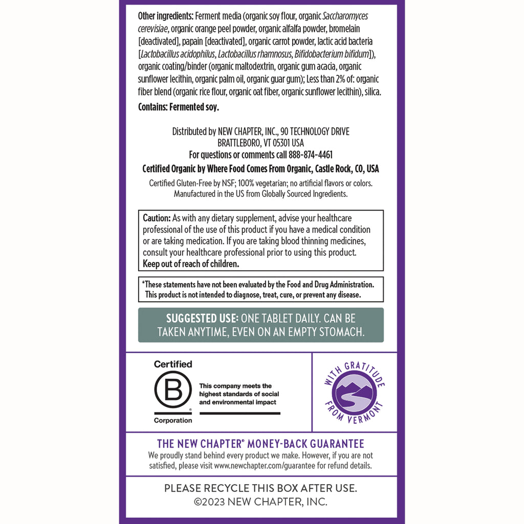 NWC223 | Back of supplement box showing ingredients panel, caution box, suggested use, certifications, and recycling note - Thumbnail