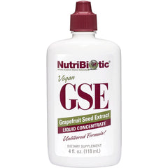 NUB003 | NutriBiotic GSE grapefruit seed extract liquid concentrate 4 fl oz white bottle with maroon cap
