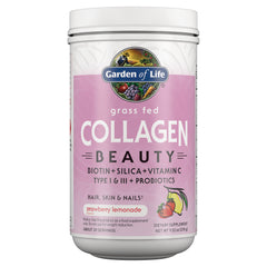 GLF282 | Garden of Life grass fed Collagen Beauty powder tub, strawberry lemonade flavor front label