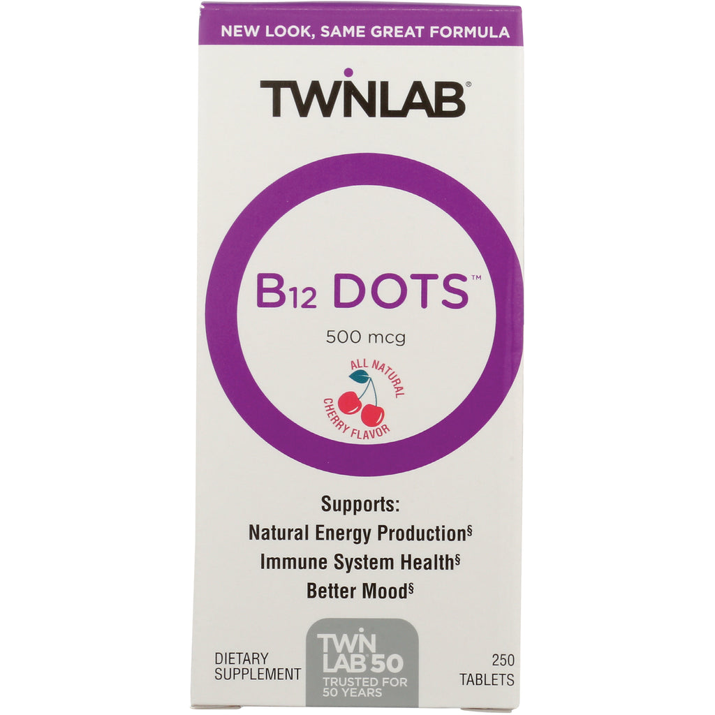 TL100 | Twinlab B12 Dots 500 mcg, cherry flavor, 250 tablets box front - Thumbnail