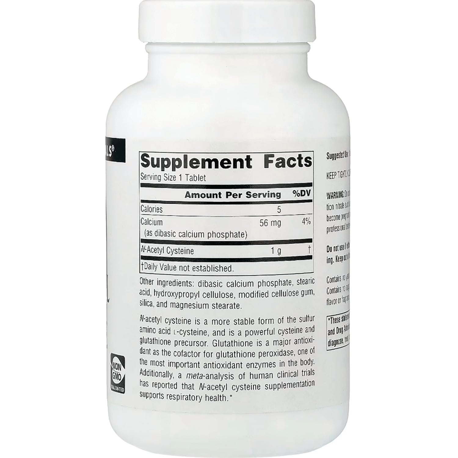 SN447 | Back label with Supplement Facts, ingredients, and N-Acetyl Cysteine information