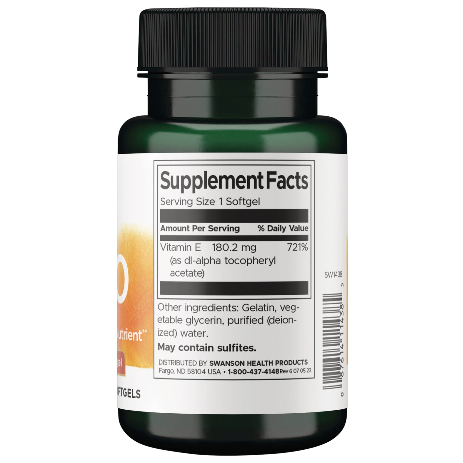 SW1438 | Back label with supplement facts and serving information
