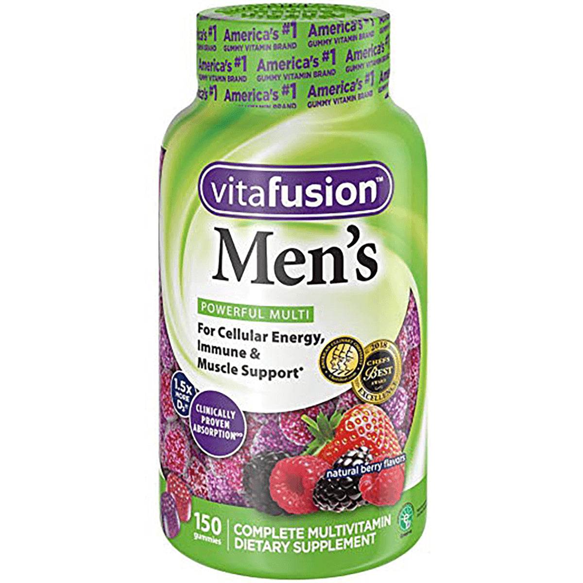 VFS017 | vitafusion Men's Powerful Multi gummies, 150 count, natural berry flavors multivitamin bottle front