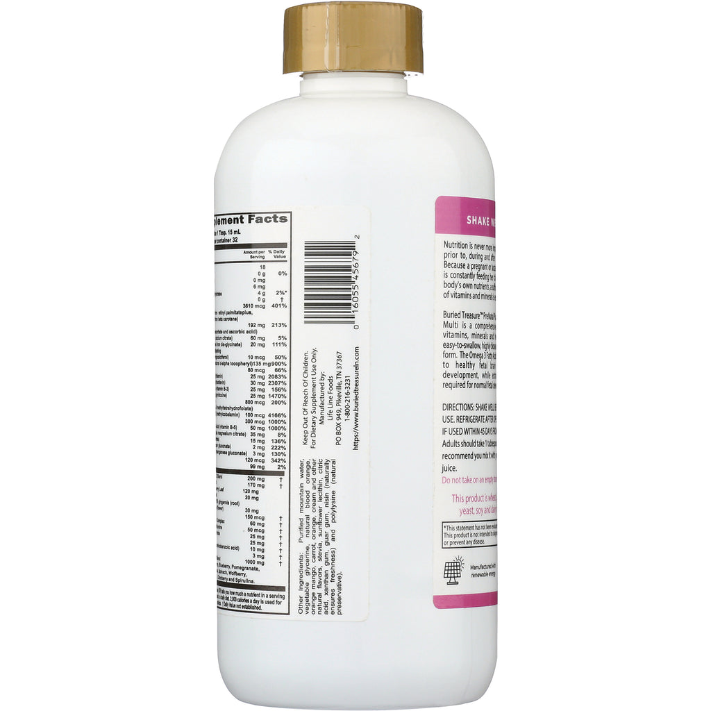 BTR006 | Back of white supplement bottle with gold cap showing supplement facts label, barcode, and pink information panel - Thumbnail