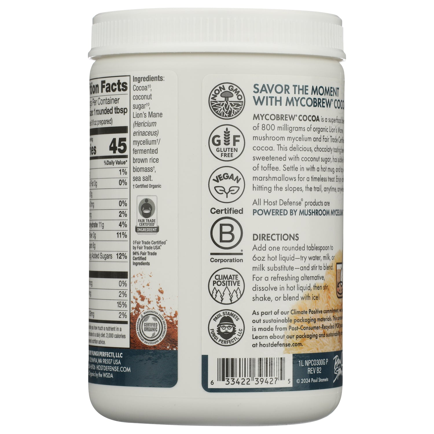 FUN017 | Back label showing directions, icons, ingredients and nutrition facts panel on white supplement jar