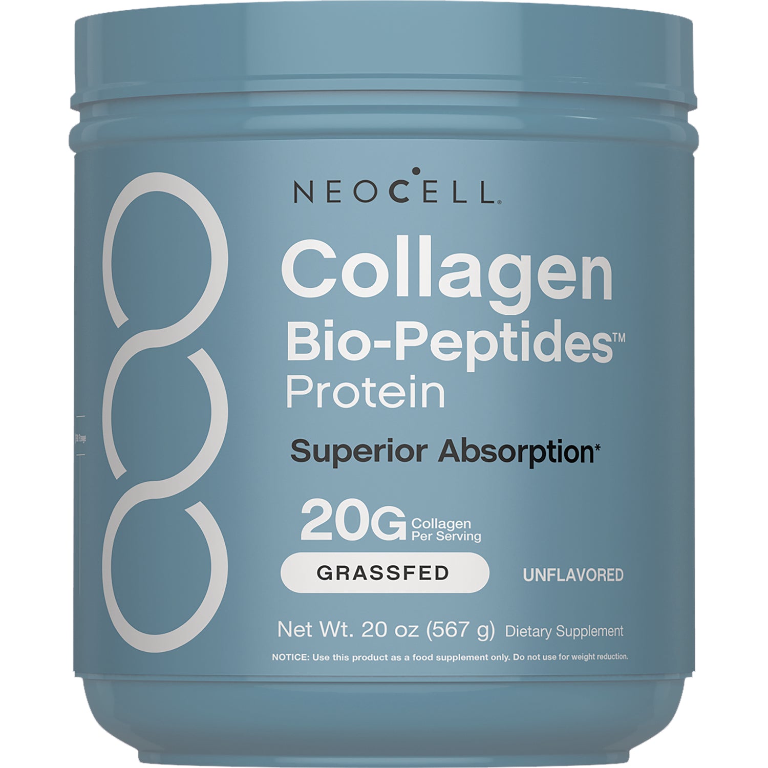 NEC046 | Blue Neocell Collagen Bio-Peptides protein tub labeled 20G per serving, grassfed, unflavored