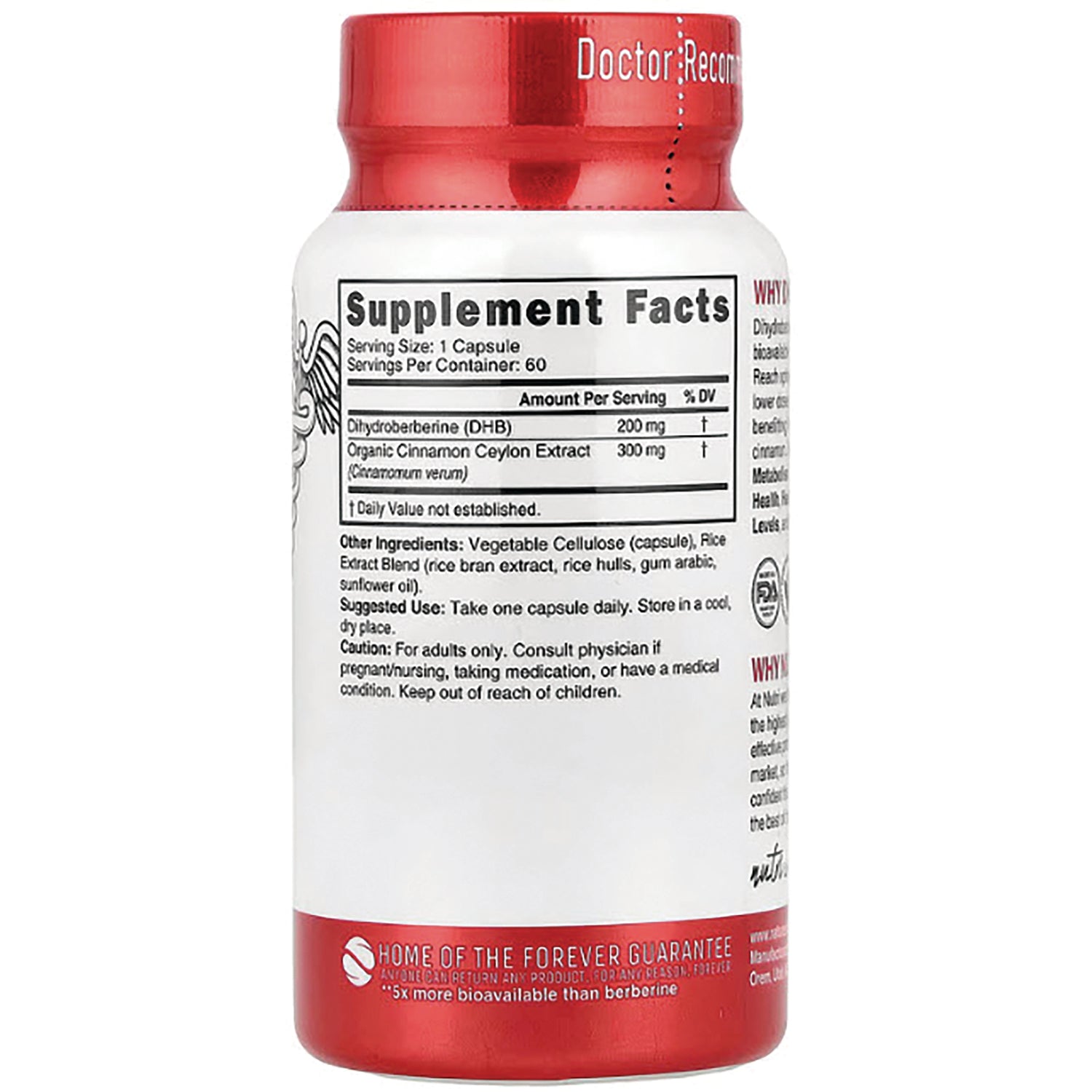 NFU002 | Back of white supplement bottle showing Supplement Facts panel and ingredient and usage text