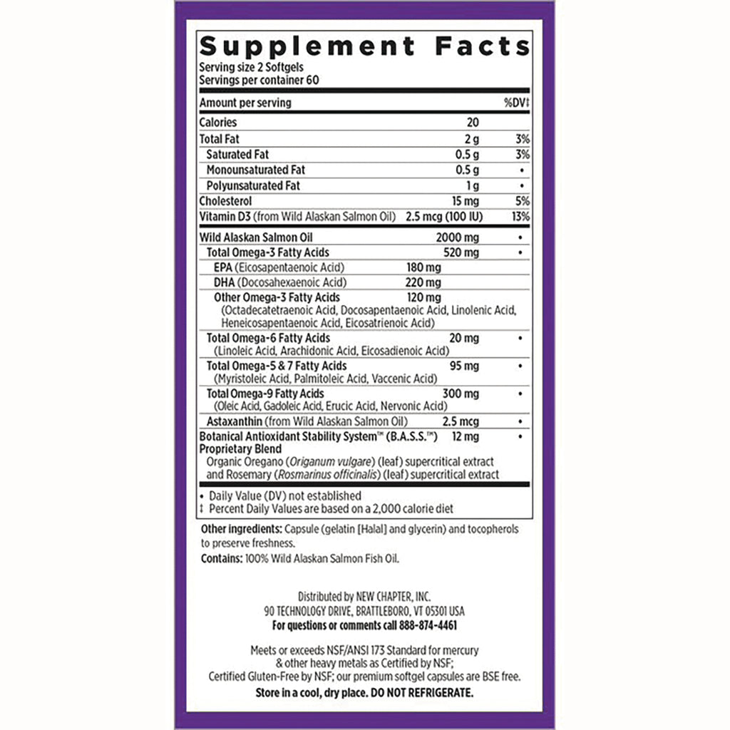 NWC111 | Supplement Facts panel and ingredient list for Wild Alaskan salmon oil softgels, serving size 2 - Thumbnail