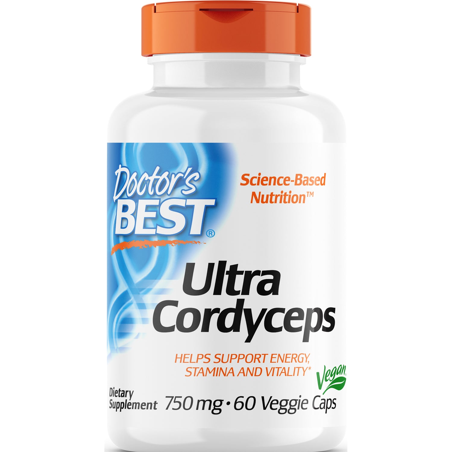 DB120 | Doctor's Best Ultra Cordyceps supplement bottle front, 750 mg, 60 veggie caps, Vegan label