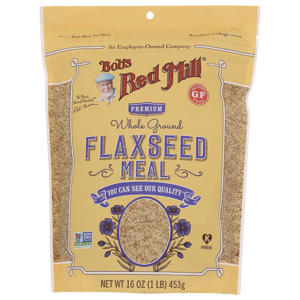 BOB260 | Bob's Red Mill premium whole ground flaxseed meal 16 oz front pouch with window showing product - Thumbnail