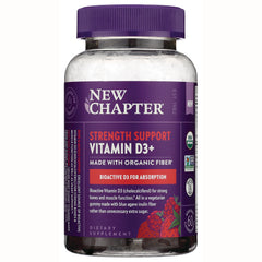 NWC387 | New Chapter Strength Support Vitamin D3+ gummy bottle with purple label made with organic fiber