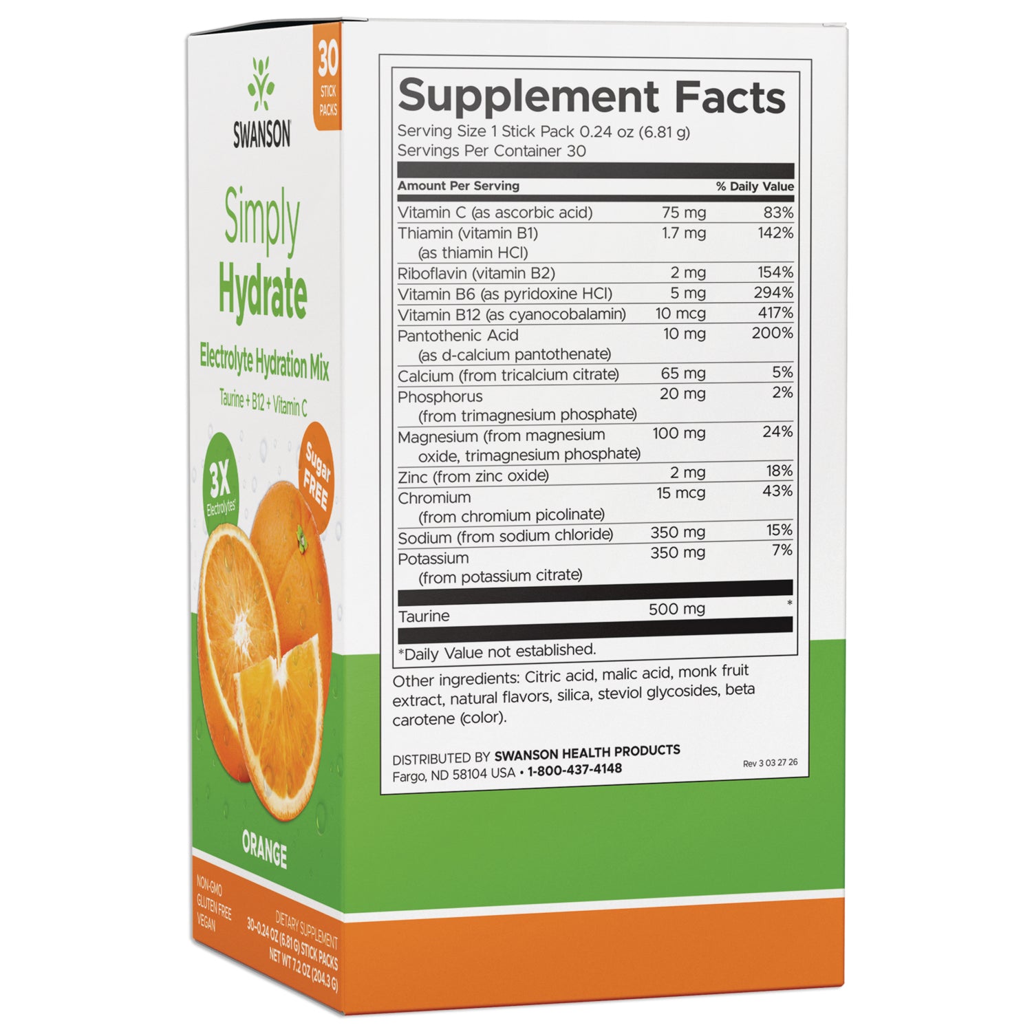 SW1927 | Back label with supplement facts and serving information