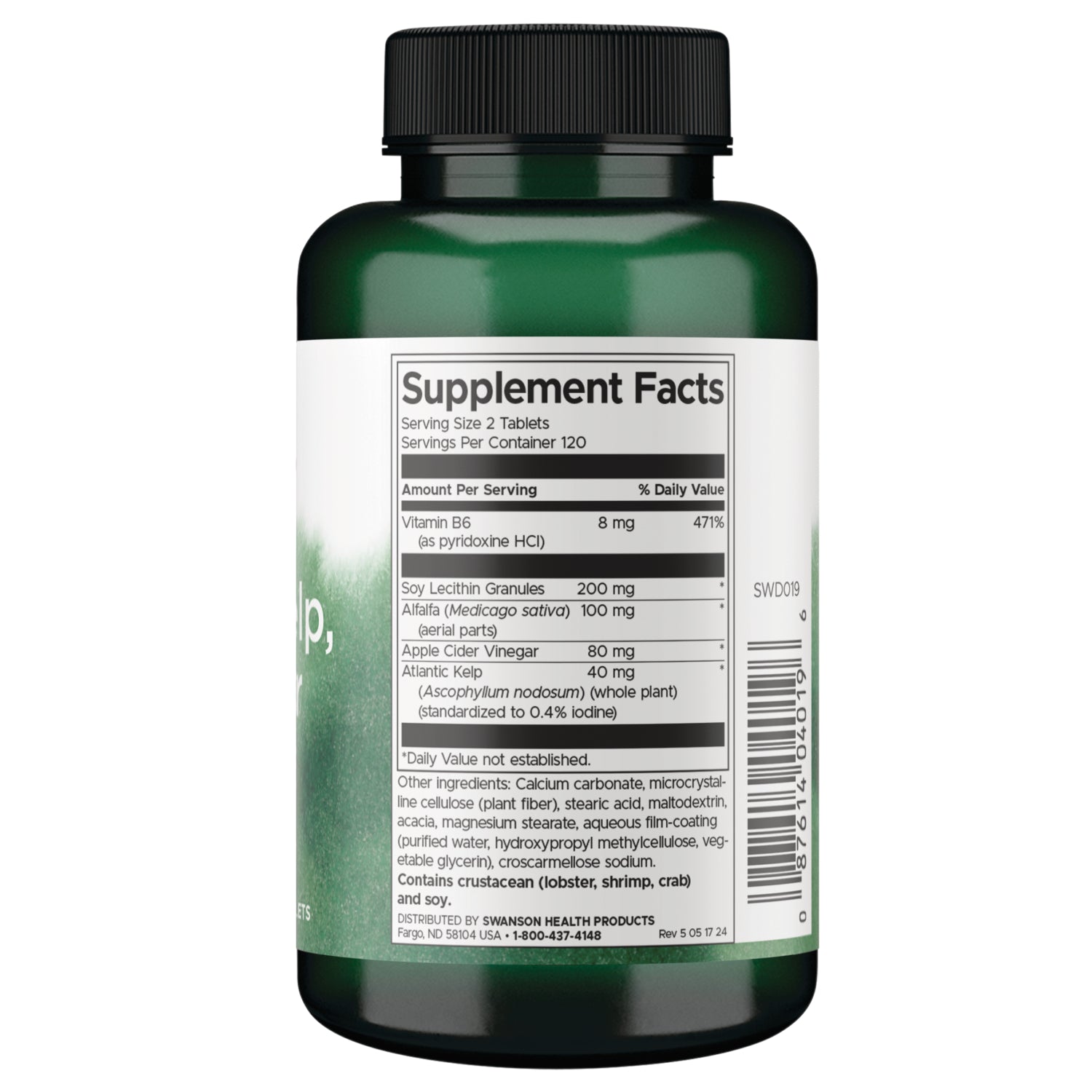 SWD019 | Back label with supplement facts and serving information
