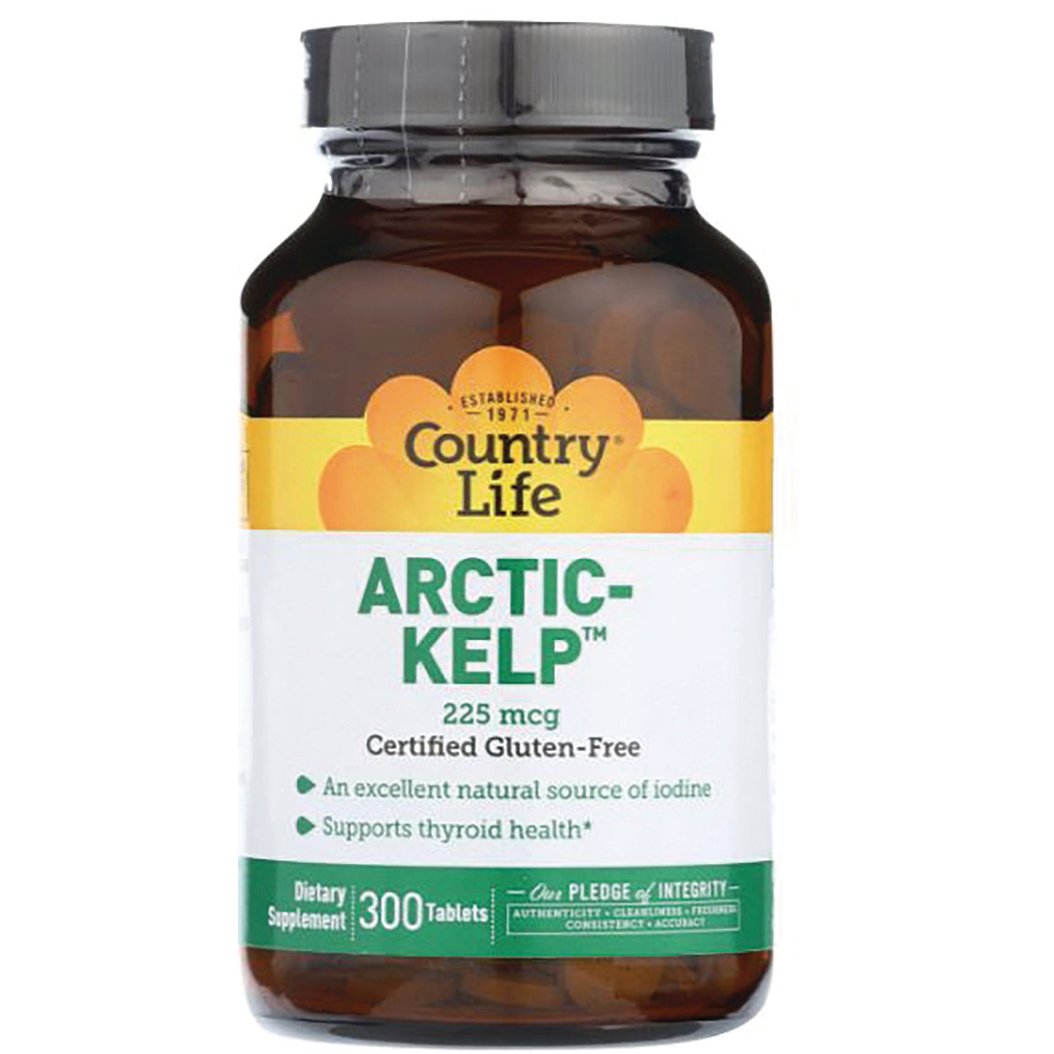 CRL430 | Country Life ARCTIC-KELP 225 mcg dietary supplement bottle front label showing 300 tablets