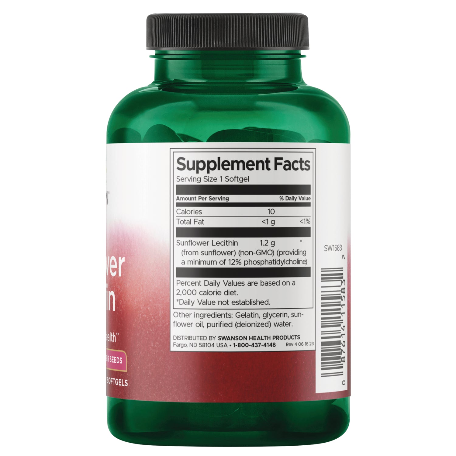 SW1583 | Back of label with supplement facts and serving information