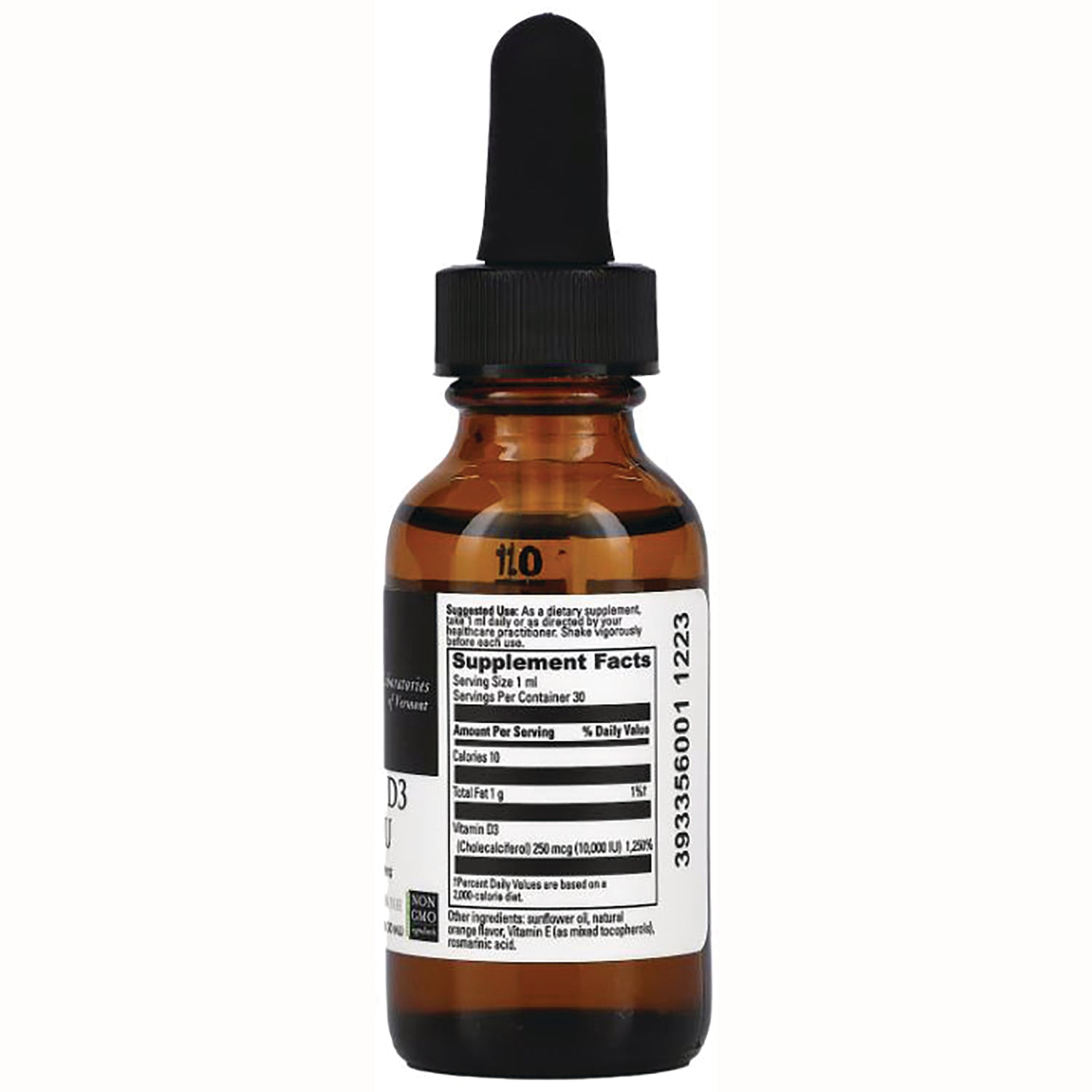 DVL001 | amber dropper bottle back label showing Supplement Facts and ingredients