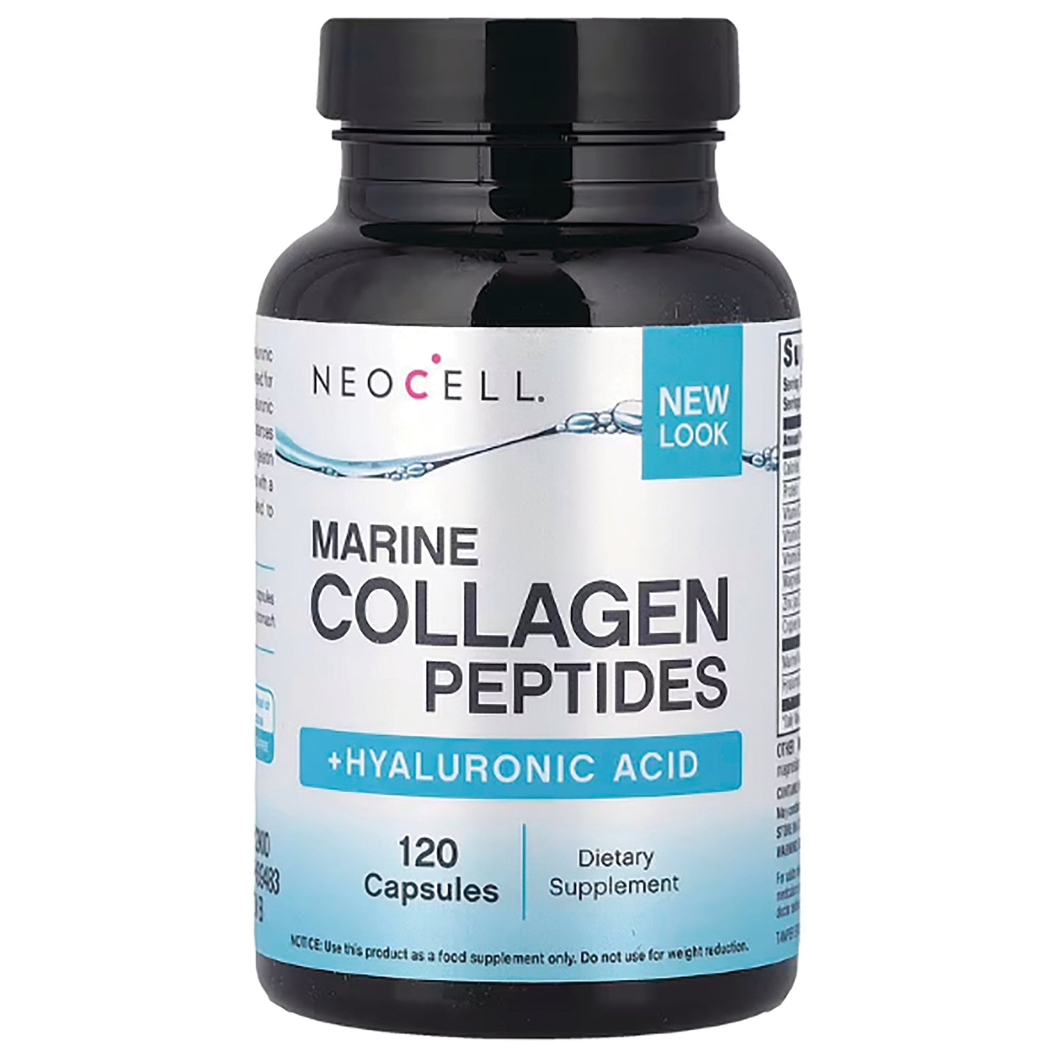 NEC007 | NeoCell Marine Collagen Peptides bottle with +Hyaluronic Acid label, 120 capsules dietary supplement