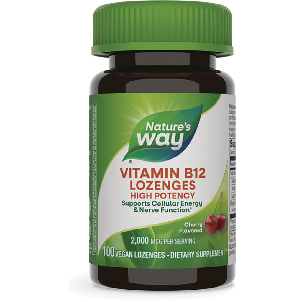NW321 | Nature's Way Vitamin B12 lozenges bottle, cherry flavored, 100 vegan lozenges, 2,000 mcg per serving - Thumbnail