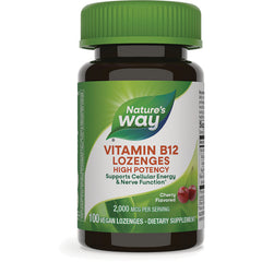 NW321 | Nature's Way Vitamin B12 lozenges bottle, cherry flavored, 100 vegan lozenges, 2,000 mcg per serving