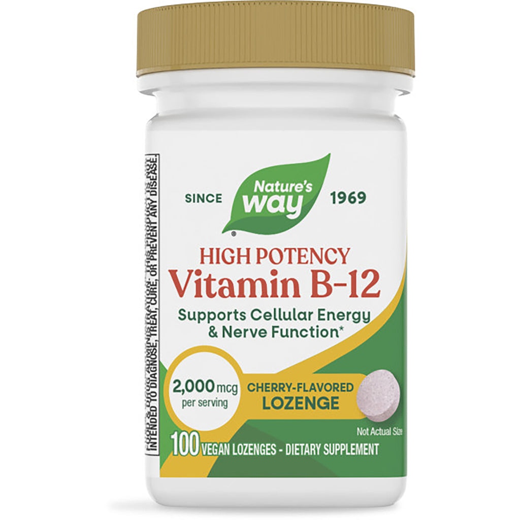 NW321 | Nature's Way Vitamin B12 lozenges bottle, cherry flavored, 100 vegan lozenges, 2,000 mcg per serving - Thumbnail
