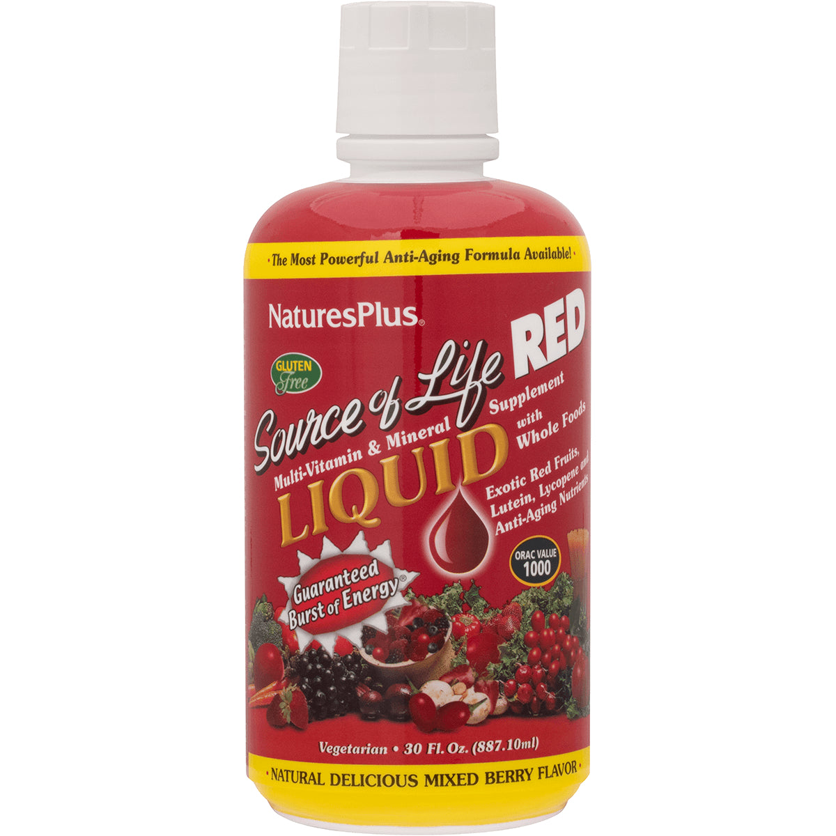 NTP055 | NaturesPlus Source of Life RED liquid multivitamin bottle, mixed berry, 30 fl oz