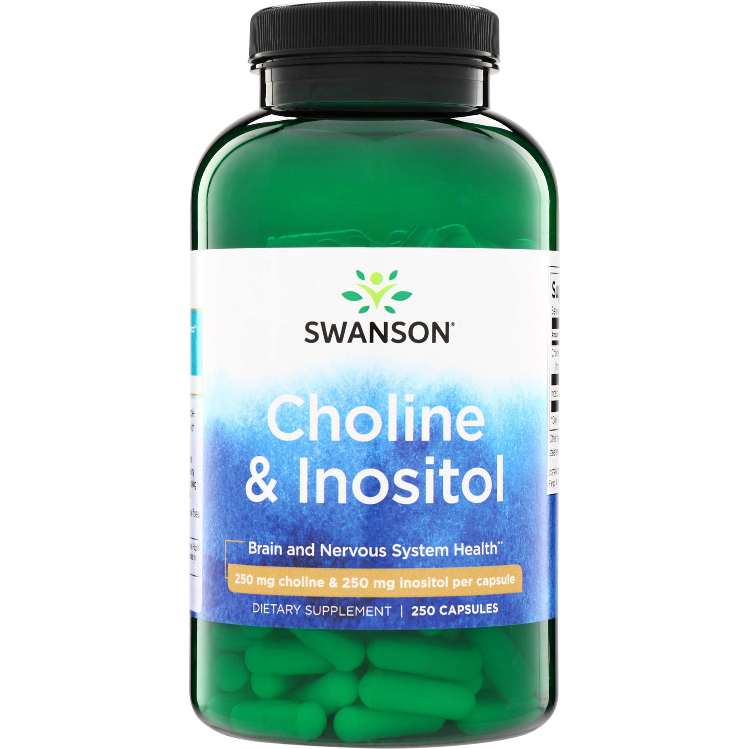 SW039 | Swanson Choline & Inositol, 250 mg each per capsule, 250 capsules dietary supplement bottle