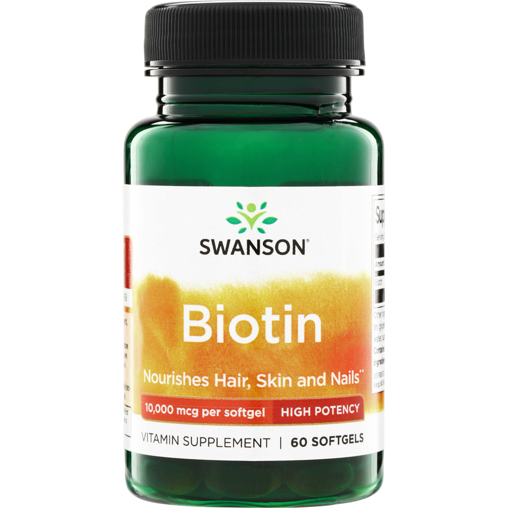 SW1686 | Swanson Biotin, High Potency 10,000 mcg per softgel, Nourishes Hair, Skin and Nails, 60 softgels - Thumbnail