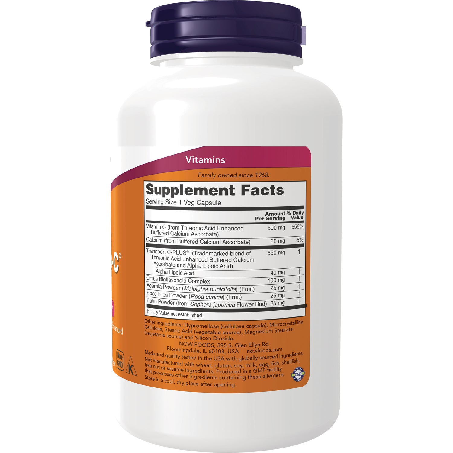 NWF656 | Back label showing Supplement Facts panel and ingredients on white vitamin bottle