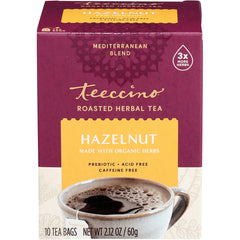 TCN007 | Teeccino Roasted Herbal Tea Hazelnut, made with organic herbs, prebiotic, acid free, caffeine free, 10 tea bags