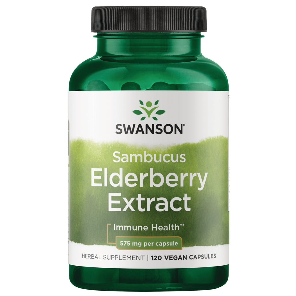 SW1782 | Swanson Sambucus Elderberry Extract, Immune Health, 575 mg per capsule, 120 vegan capsules - Thumbnail