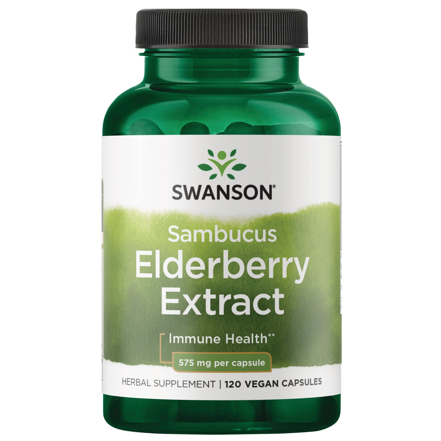 SW1782 | Swanson Sambucus Elderberry Extract, Immune Health, 575 mg per capsule, 120 vegan capsules