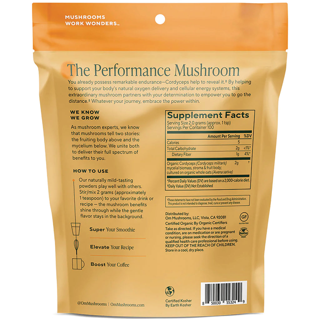 MMX042 | Back of pouch showing Supplement Facts panel, CORDYCEPS description and usage directions - Thumbnail