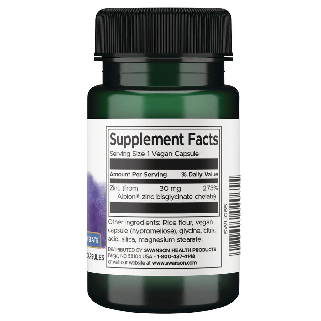 SWU066 | Back label with Supplement Facts: Serving Size 1 Vegan Capsule; Zinc 30 mg, 273% DV - Thumbnail