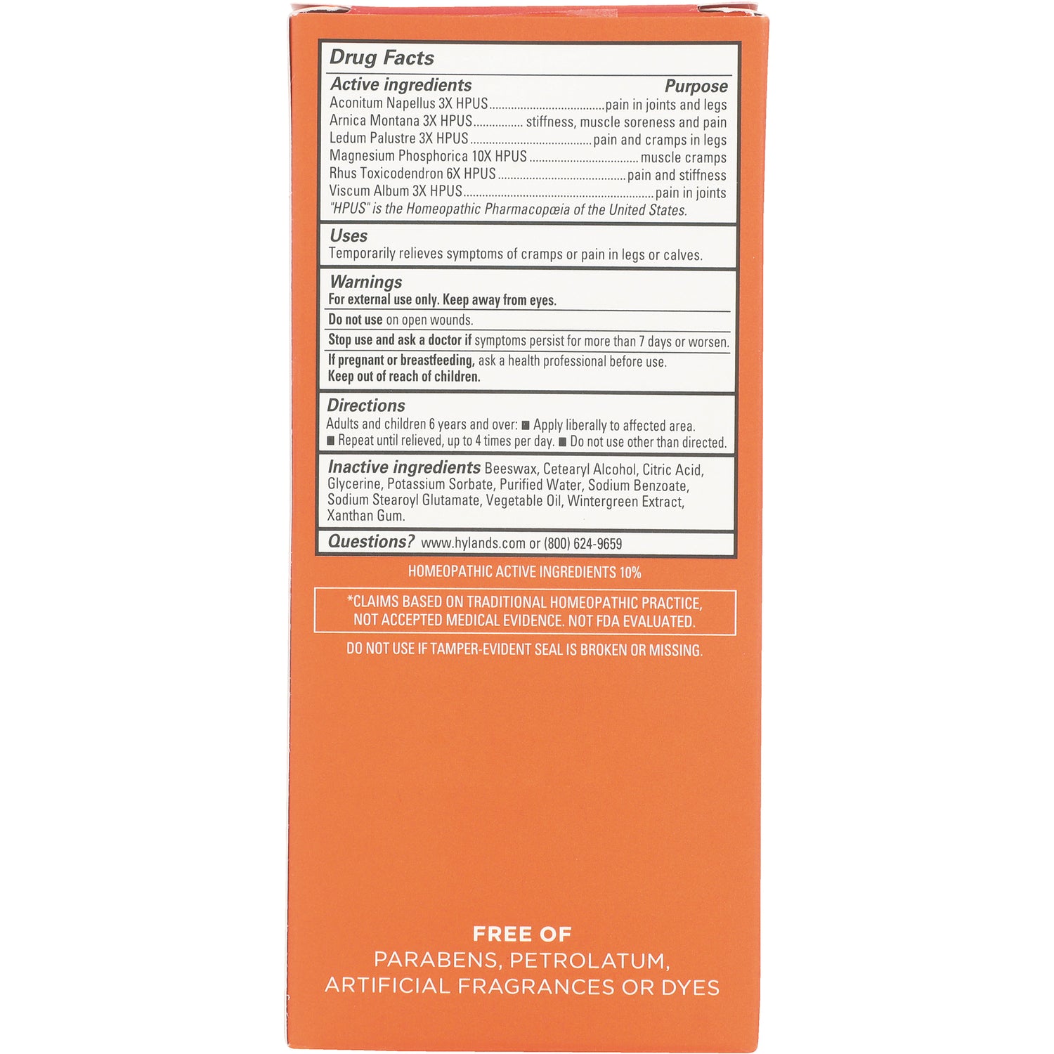HY241 | orange box back showing drug facts panel with active and inactive ingredients, warnings, directions, and free of parabens petrolatum statement