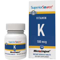 SUS019 | Superior Source Vitamin K 100 mcg, MicroLingual instant dissolve tablets bottle and box front