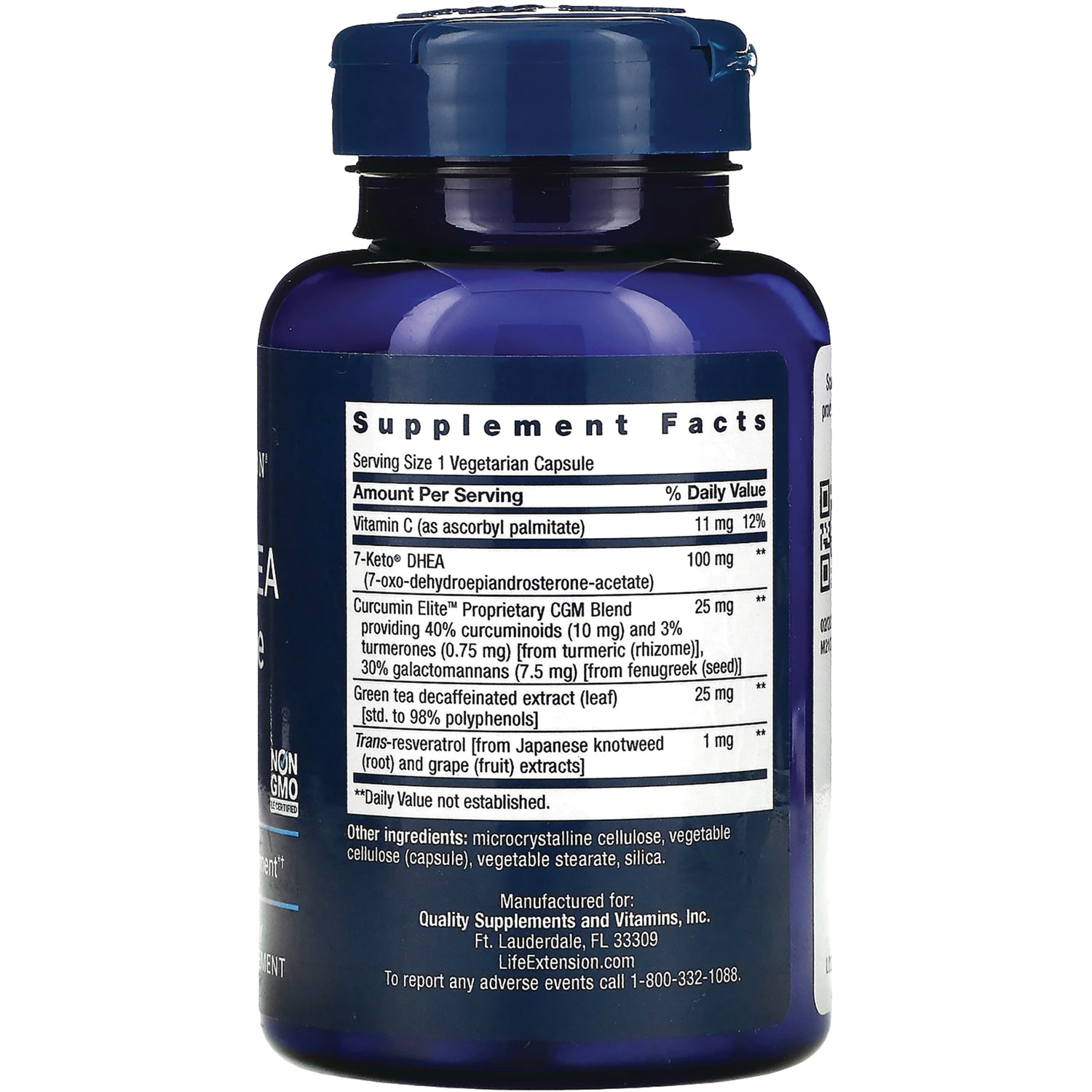 LE575 | Blue supplement bottle back showing Supplement Facts label and ingredient list