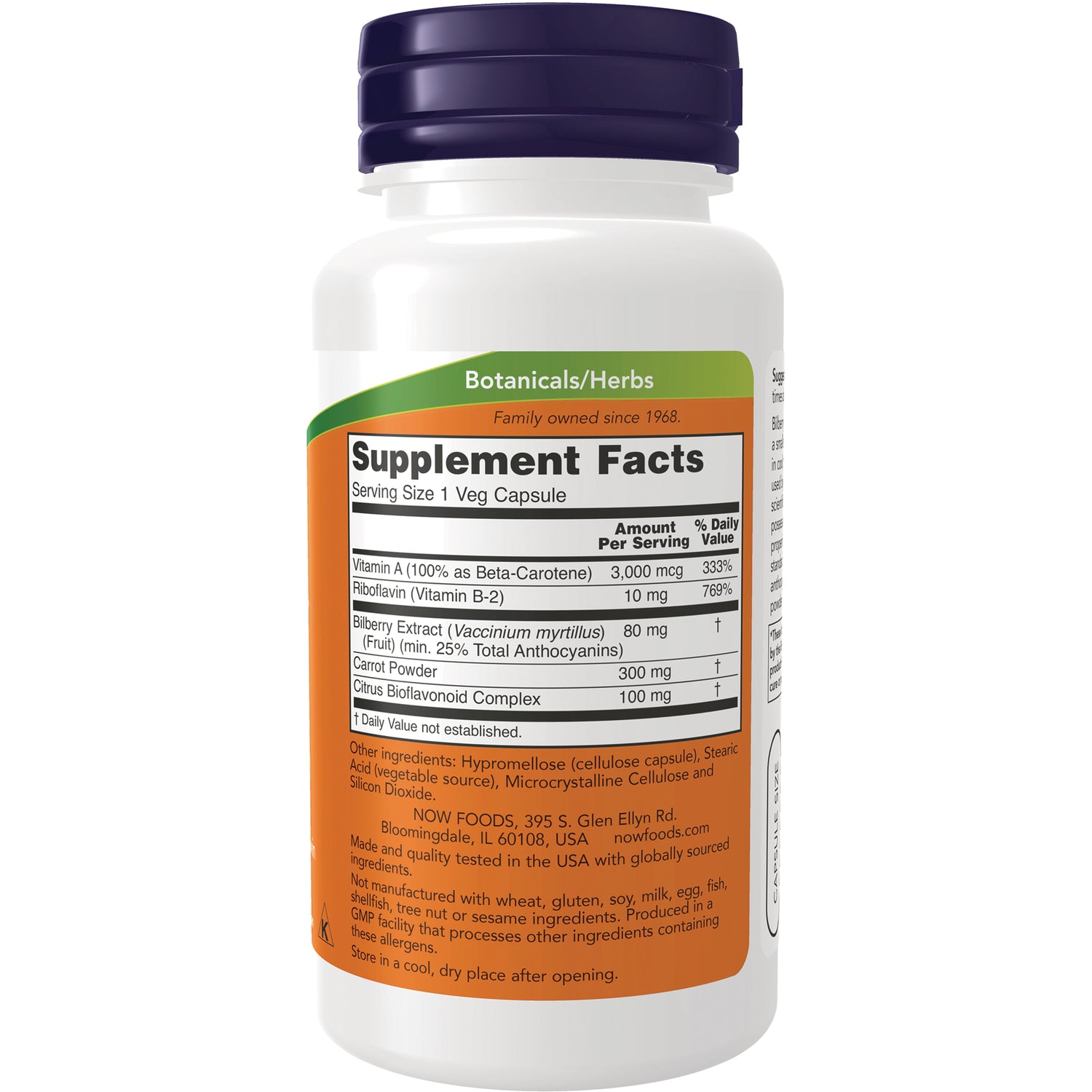 NWF289 | Back of white supplement bottle showing Supplement Facts panel and ingredient list