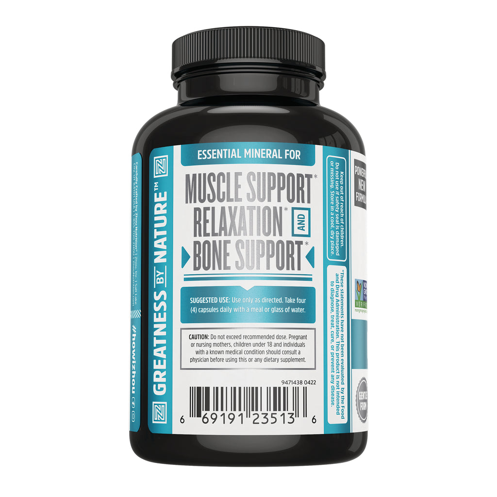 ZOU072 | Supplement bottle back label showing 'Muscle Support, Relaxation and Bone Support' plus suggested use and barcode - Thumbnail