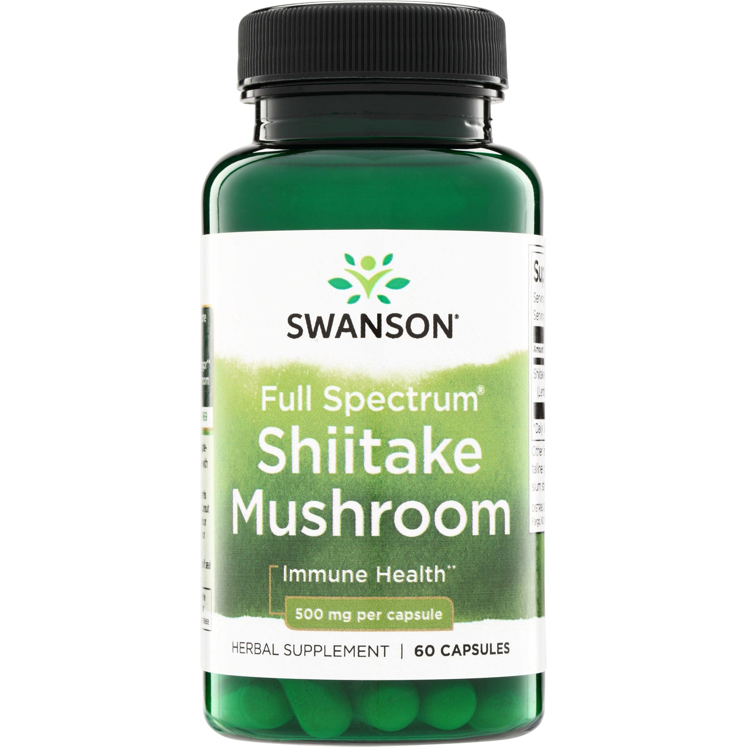 SW1339 | Swanson Full Spectrum Shiitake Mushroom, Immune Health, 500 mg per capsule, 60 capsules