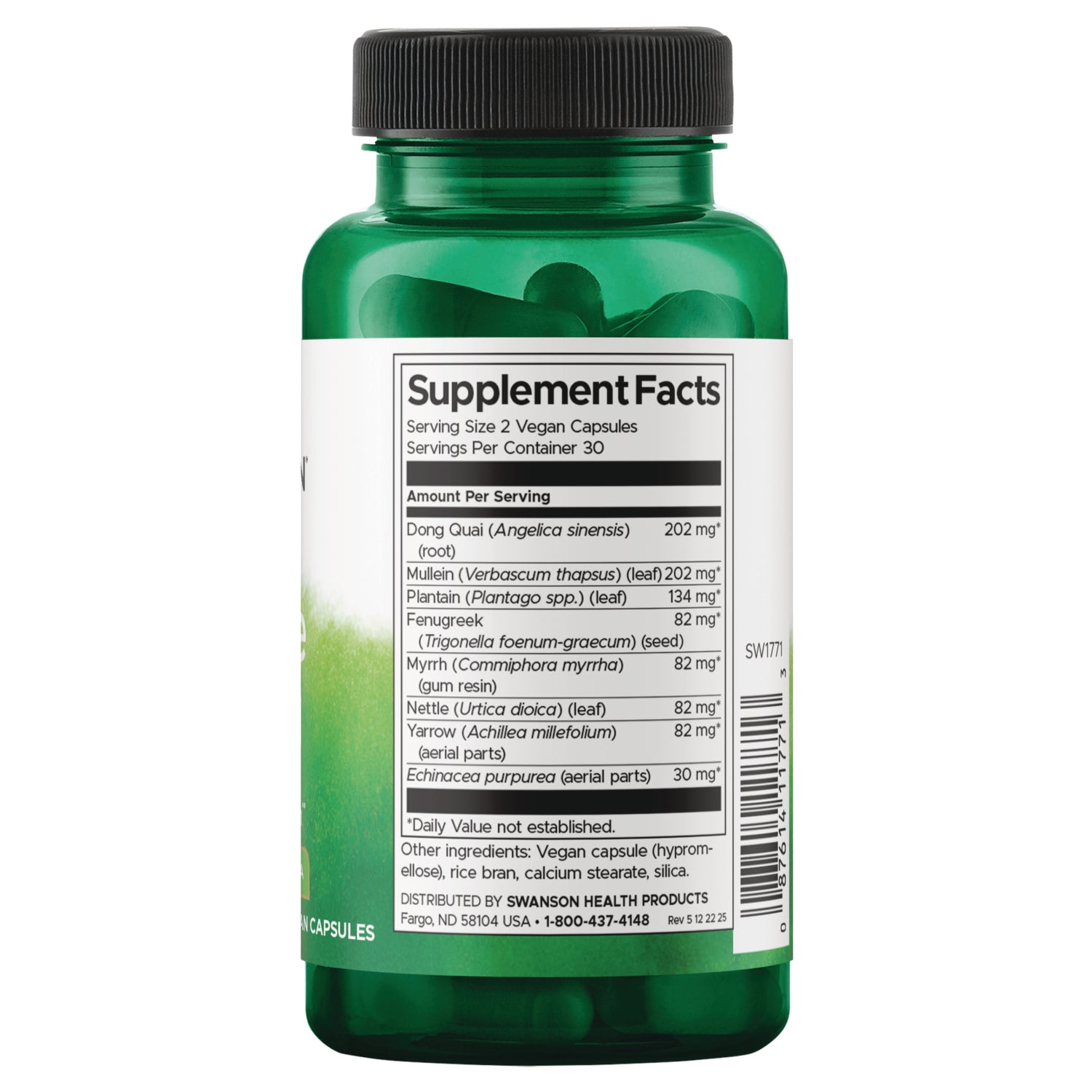 SW1771 | Back label with supplement facts and serving information