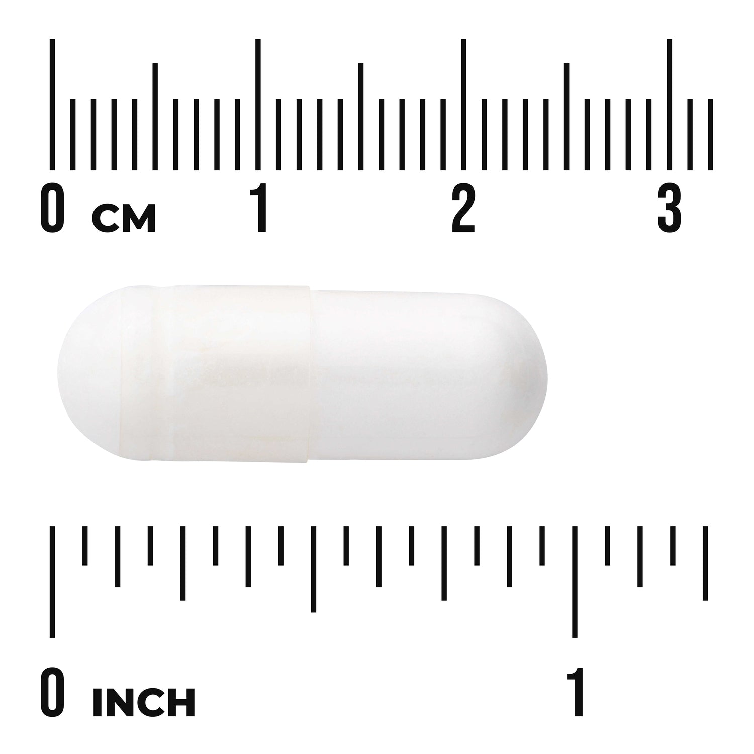 SW874 | White capsule with size scale in inches and centimeters