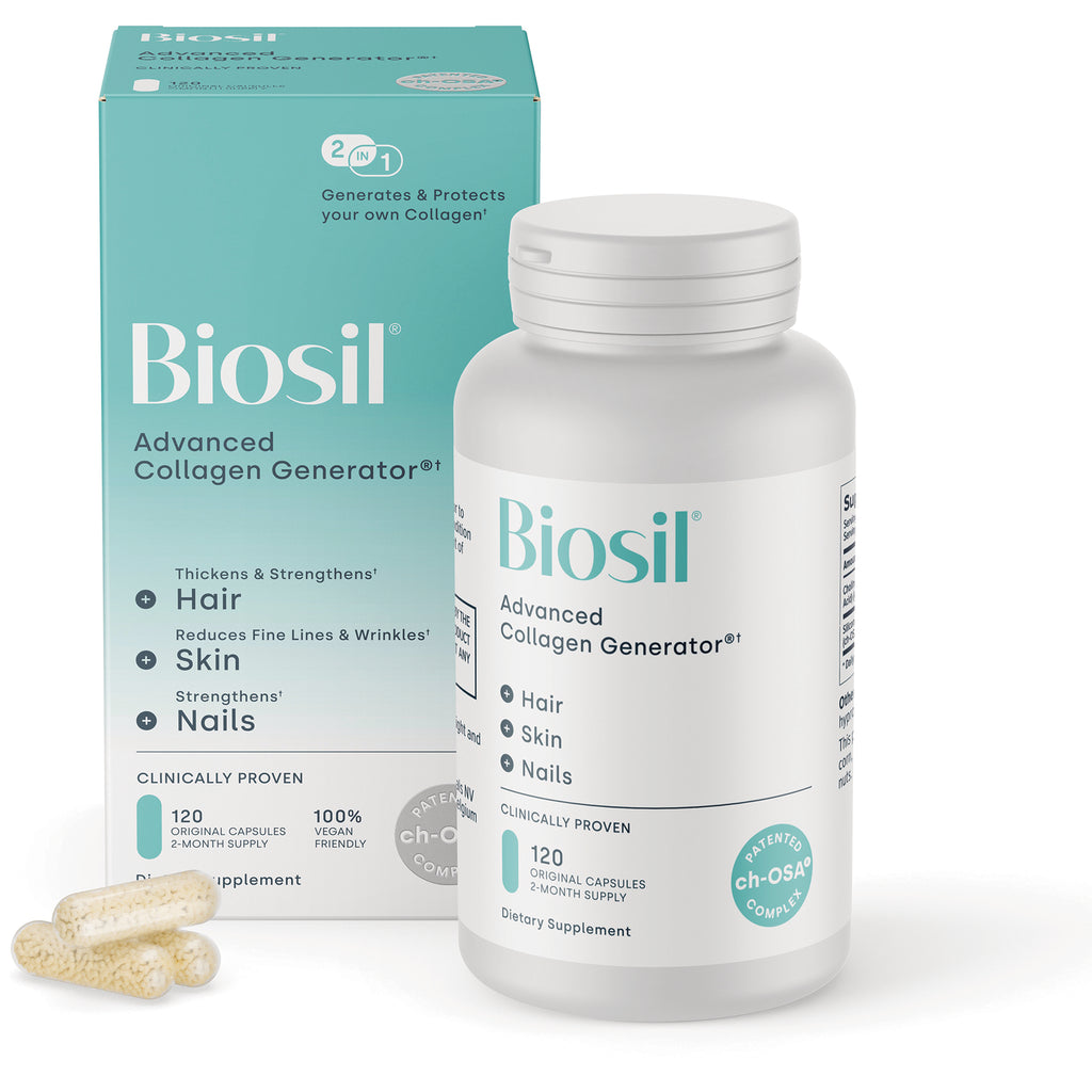 NFC103 | Biosil Collagen Generator box front reading ch-OSA and 120 original capsules, vegan friendly supplement - Thumbnail