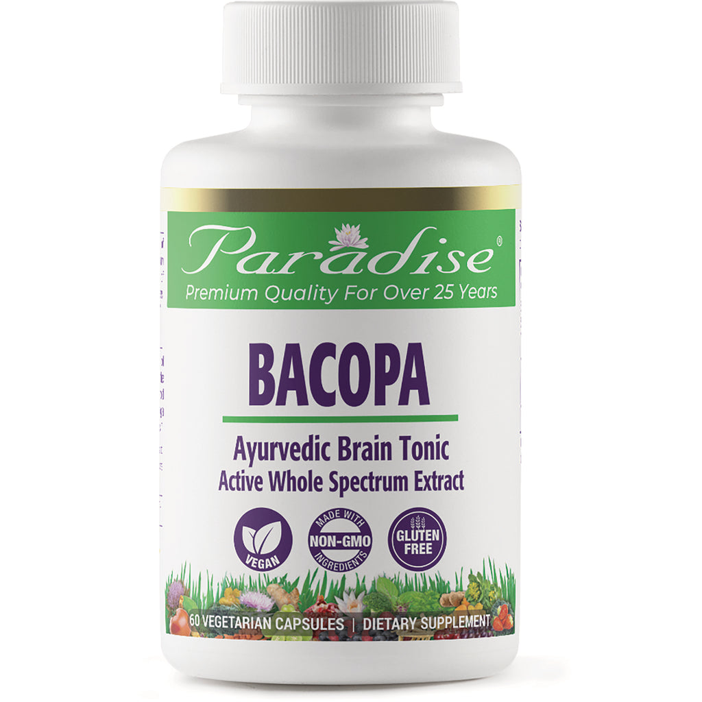 PRH005 | Paradise Bacopa bottle, Ayurvedic brain tonic, vegan non-GMO gluten free, 60 vegetarian capsules - Thumbnail