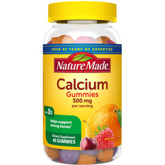 NTM031 | Nature Made Calcium Gummies 500 mg bottle, 80 gummies, orange and strawberry flavors
