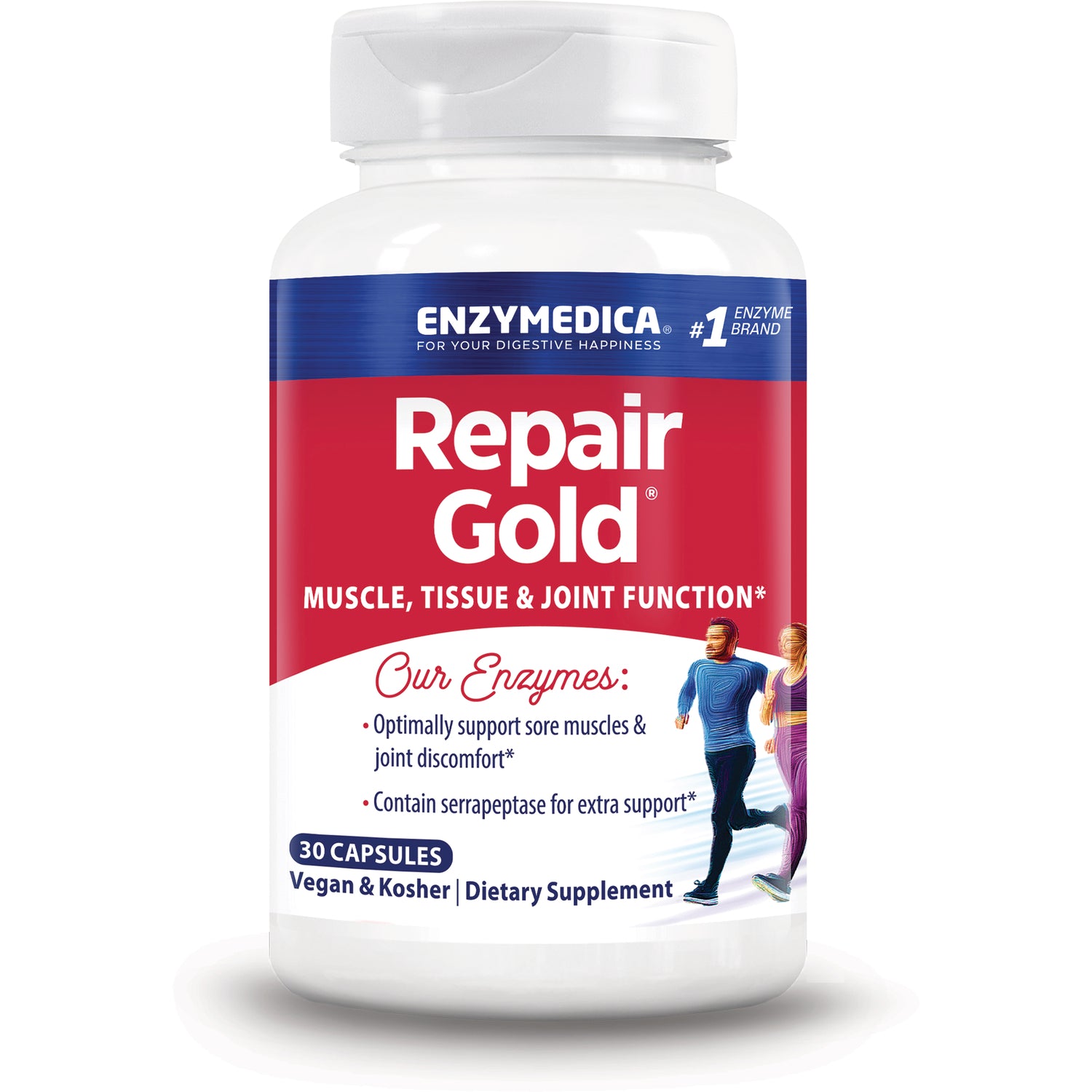 EMD037 | Enzymedica Repair Gold bottle front label for muscle, tissue & joint function, 30 capsules, vegan & kosher