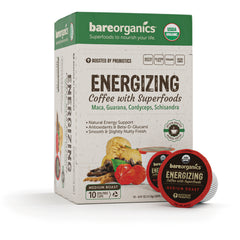 BOR017 | bareorganics Energizing Coffee with Superfoods medium roast box with two single-serve pods